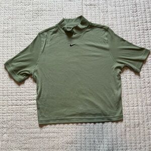 Nike Women's Ribbed Short Sleeve Mock Neck Sage Green Tee
